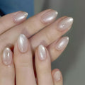 Cat Eye Nails Press ons Short Press on Nails Almond Fake Nails with Glitter Deisgn Nude Pink False Nail Full Cover Glossy Acrylic Glue on Nails Stick on Nail for Women 30Pcs - color: Q6