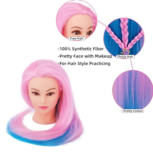 Eumos Mannequin Head with Hair 29'' Cosmetology Doll Head for Hair Styling - color: Pink Blue