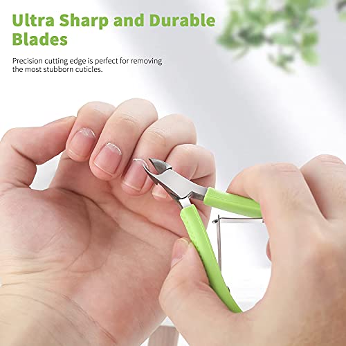 FVION Cuticle Clippers – Small Cuticle Trimmer, Rubber Coated Handle Manicure Tools – Full Jaw Cuticle Cutter for Nails (9mm) - color: Green
