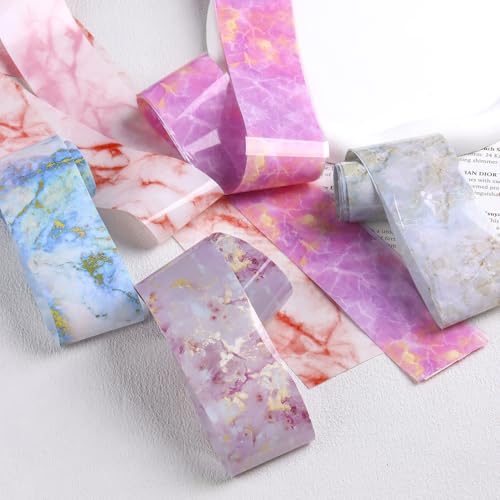 10 Rolls Marble Print Nail Art Foil Gradient Marbled Pattern - color: Pink Marble