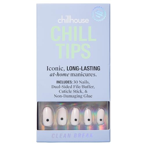 Chillhouse - Chill Tips, Press on Nails Kit - Clean Break (Oval) - 24 Nail Shapes & Sizes - Up to 2 Weeks of Wear - Customizable Fit - Reusable - Latina Founded & Women Owned - Beauty & Self Care - color: Clean Break