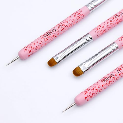 4Pcs Acrylic French Manicure Brushes & Dotting Pens, Pink - color: pink