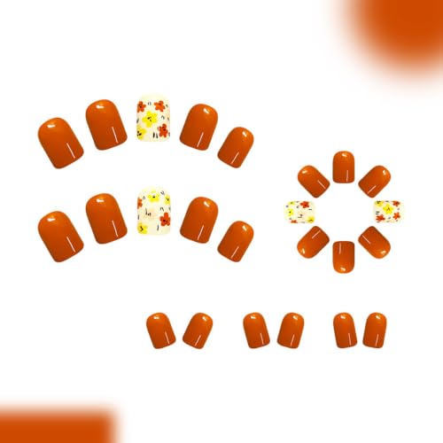 24Pcs Short Square press on Nails Fall Flower Fake Nails - color: Style-31