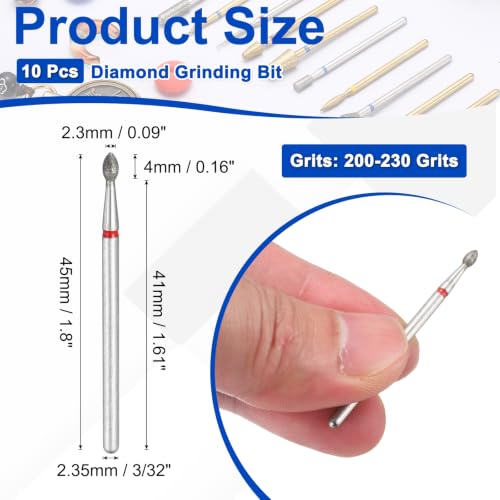 10 Pcs Diamond Grinding Bit, 200-230 Grit 2.3x4mm Oval Head - color: Red, size: 2.3x4mm