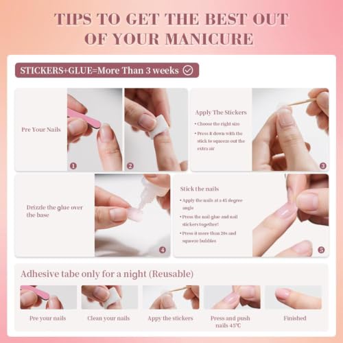 Medium Almond Press On Nails, Nude Pink Fake Nails with 3D Flower Design, Black French Tips and White Polka Dot Accents, Glossy Reusable Glue On Nails for Women Daily Wear Party, 24PCS - color: 3D-70-Pink Blossom Dots