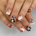 Halloween Press on Nails Short Square - Ghost Pumpkin Spider Web - color: D-68