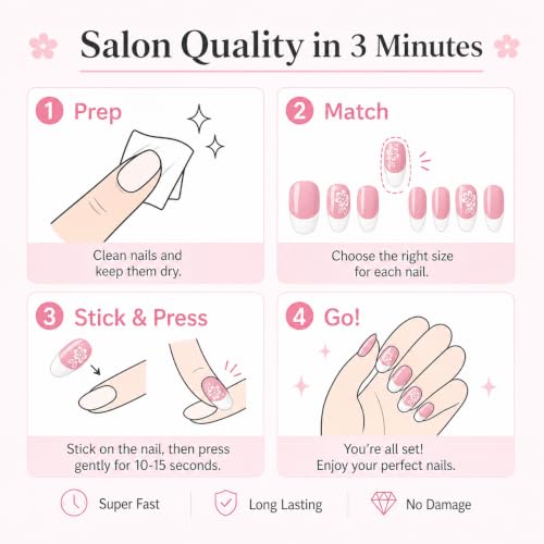 48pcs Pink French Tip Press on Nails and Toenails Set, Almond Fake Nails with White Flower Designs, Full Cover False Toe Nails Combo Kit, Sweet Floral DIY Manicure & Pedicure for Women - color: Flower Pink French