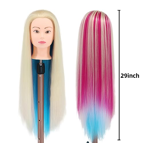 Eumos Mannequin Head with Hair, 29'' Training Head for Braiding - color: Colorful