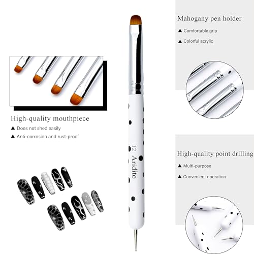 4Pcs Acrylic French Manicure Brushes & Dotting Pens, White - color: White