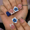Fall Blue Press On Nails Short Square Duck Fake Nails With Flower Designs - color: fallnails20