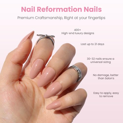 Nail Reformation Press On Nails, Trench Coat Medium Almond 15 Sizes 30 Pcs - color: Trench Coat