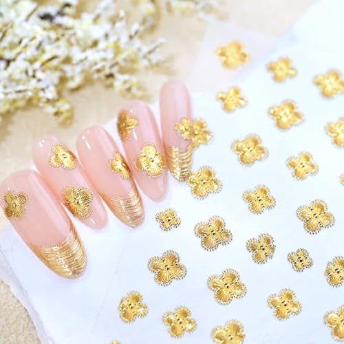 St Patricks Day Shamrock Nail Art Stickers Gold Four-Leaf Clover Nail Decals Charms 3D Self-Adhesive St. Patrick's Day DIY Date Nail Supplies Manicure for Nail Decorations - color: Gold Four-leaf Clover