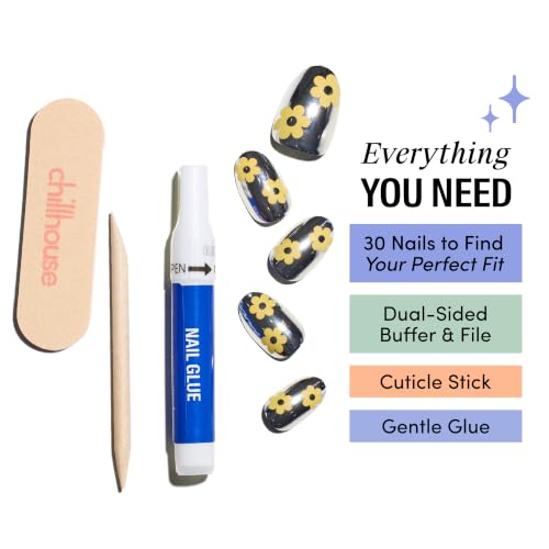 Chillhouse Chill Tips Press on Nails Kit - Bloomware (Oval) 30 Nail Shapes & Sizes - Up to 2 Weeks of Wear - Customizable, Reusable, Salon Quality - Non-Toxic Glue - Women Owned - Beauty & Self Care - color: Bloomware