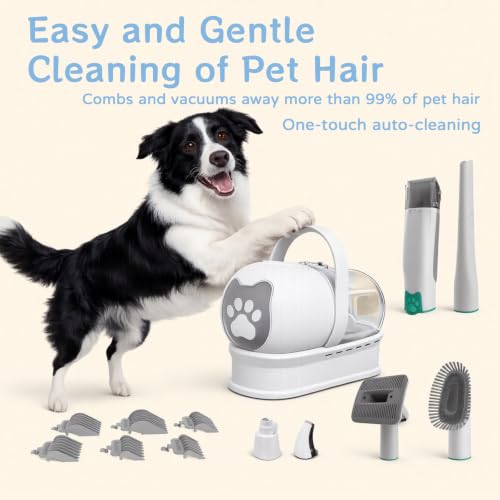 Dog Grooming Kit, Pet Grooming Vacuum with Pet Clipper Nail Grinder, Dog Hair Vacuum with 6 Pet Grooming Tools for Dogs Cats Shedding Grooming - color: White