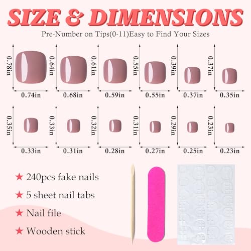 168pc Press on Toenails Women Fake Toe Nails with Glue Tabs, Coffee Fake Toenails Press on Nail Short Square Toe Nails Press ons Glue Toenail Feet False Artificial Acrylic Toe Nail Tips - color: Coffee