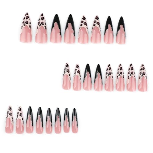 Leopard French Tip Press on Nails Long Stiletto - Glitter - color: Style-09
