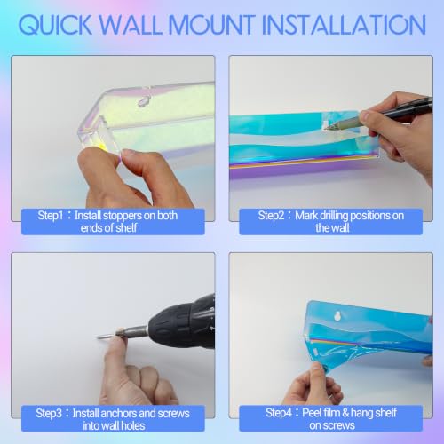 15" Nail Polish Wall Rack 6 Pack, Wall Mounted Organizer Holds 66+ Bottles - color: Iridescent