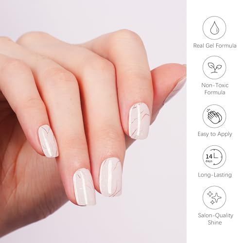 DANNI & TONI Semi Cured Gel Nail Strips White Gold Lines Laser Glitter Gel Nail Wraps 28 Stickers | Celestial Veins - color: Celestial Veins