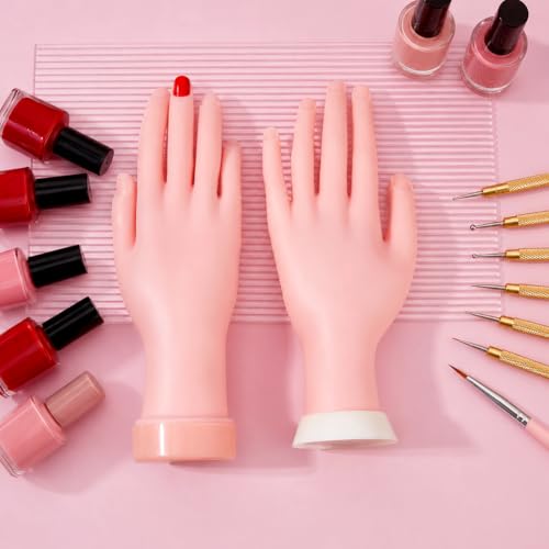 SUPERFINDINGS 2Pcs 2 Styles Silicone Practice Hand for Nails Soft Touch Mannequin Hand for Nails Practice Hands Tool and Rings Bracelets Necklaces Holder Full Poseable Hands for Practicing Nail Art