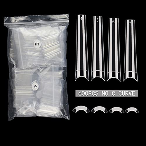 SWETIDY False Nail (600Pcs Refill XXL Coffin, No C Curve, Clear, Acrylic, Ballerina, Half Cover) - 4, 5, 6, 7 Sizes