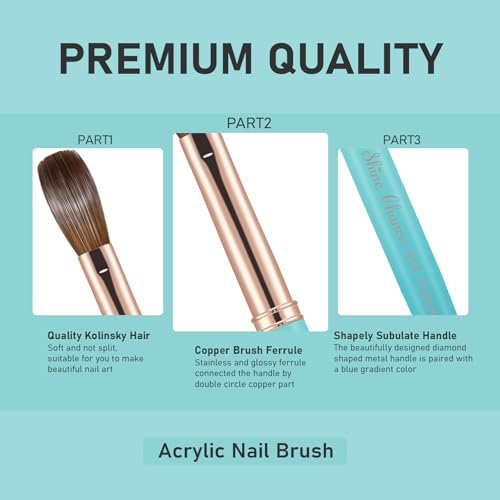 Acrylic Nail Brush Size 16, 100% Pure Kolinsky Nail Brush for Acrylic Application, Professional Nail Extension Manicure Tool Nail Drawing Pen for DIY Home Salon(Cyan) - color: Cyan, size: #16