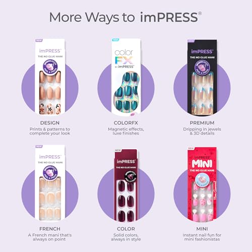 Kiss Impress No Glue Mani Press On Nails, Design, 'Chills', White, Medium Size, Almond Shape, Includes 30 Nails, Prep Pad, 1 Manicure Stick, 1 Mini File
