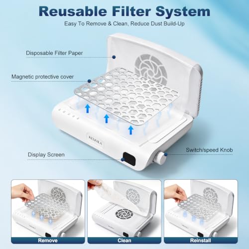 Nail Dust Collector Foldable 8100RPM Nail Vacuum with Dual Turbo Fans - color: White