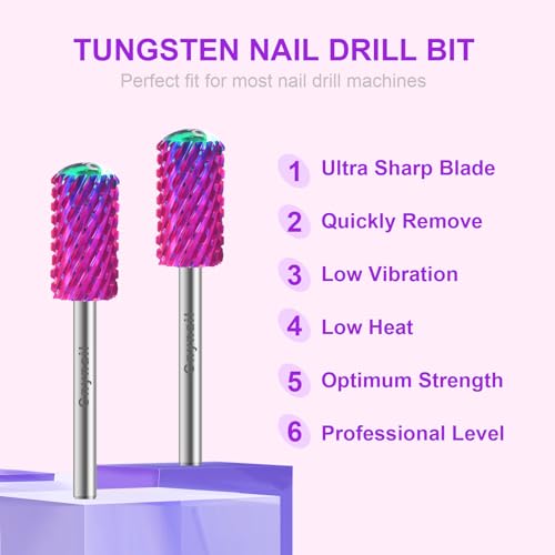 3/32" 2PCS Large Round Barrel Safety Nail Drill Bit for Gel Acrylic Removal - color: Purple-2PCS, size: 2XC
