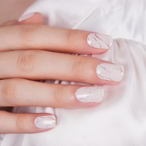 DANNI & TONI Semi Cured Gel Nail Strips White Gold Lines Laser Glitter Gel Nail Wraps 28 Stickers | Celestial Veins - color: Celestial Veins
