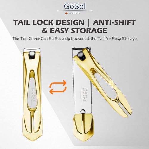 Nail Clippers Anti Splash Fingernail Cutter, Carbon Steel, Sharp Blades - color: Golden