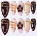 Buleens Handmade Press on Nails Acrylic - color: Gold-Ring Brown Flower, size: S