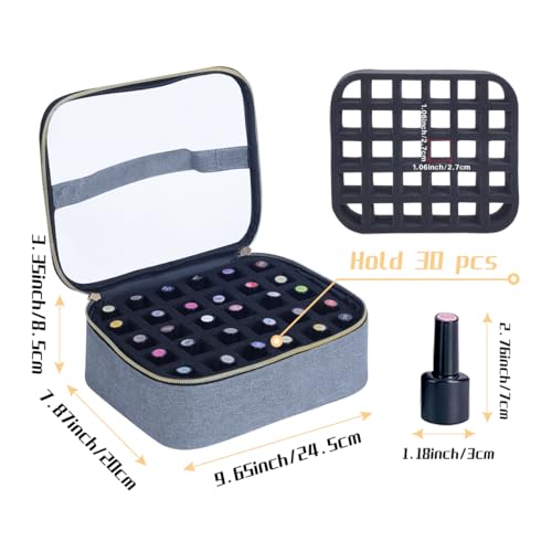 Small Clear Nail Polish Case Holds 30 bottles(15ml-0.5fl.oz) Nail Polish Organizer Multifunctional Nail Polish Bag organizer, Cosmetic Travel Makeup Cases for Women, Grey - color: Grey 30B, size: 1Pcs-30 bottles