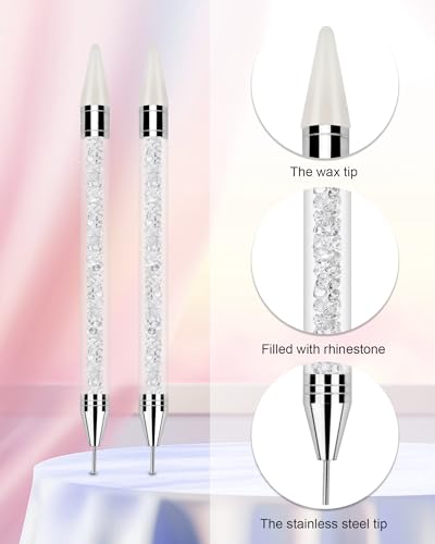 Rhinestone Picker Tool Set,Rhinestone Applicator Tool,Rhinestone Picker Dotting With 4 Extra White Replaceable Wax Head and 2 Tweezer (White) - color: Withe