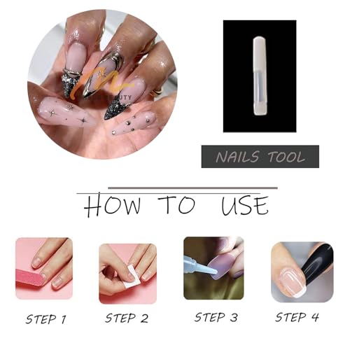 MISUD Press on Nails - Long Stiletto Fake Nails with Black French Tip, Acrylic Gold Chrome Star Design 24 pcs - color: 06103-01-06Black