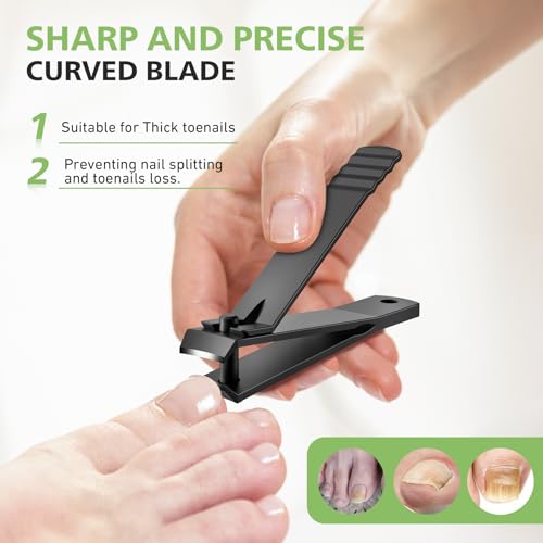 BALUCA Curved Toenail Clipper for Thick Nails, Heavy Duty Stainless Steel Toe Nail Clippers for Seniors, Men & Women, Stainless Steel Nail Cutter for Accurate Trimming and Grooming (All Black) - color: All Black