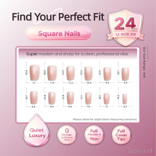 Press On Nails, Square Shimmer Nude Glitter Sparkle, 24PCS - color: 0028-Pearlescent light pink