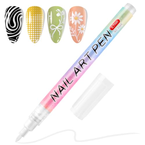 TOROKOM White Nail Art Pens, 0.7mm Nail Art Markers 3D Nail Polish Pens - color: White-0.7mm