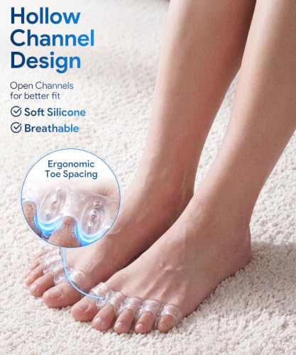 Soft Toe Spacers for Women and Men, Silicone Toe Separators with Breathable Airflow Channels, Washable Reusable Design for Daily Use, Stretching and Comfort, 1 Pair
