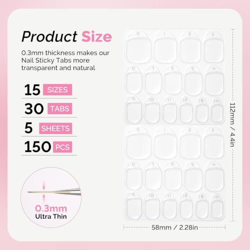 MelodySusie Nail Adhesive Tabs for Press On Nails, 150Pcs, 5 Sheets - size: 5 sheets