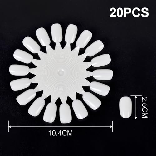 20Pcs False Nail Swatches Wheels for 360 Color Nail Tips Acrylic Nail Art Polish Display Nail Practice Tips Board for Manicure, Home DIY/Nail Art Salon Show, Natural - color: 20Pcs Natural