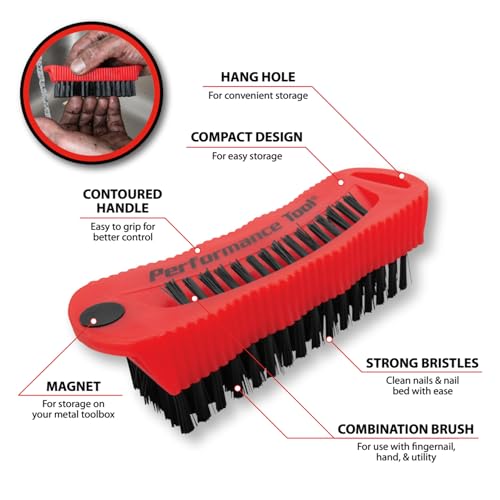 Performance Tool 20416 Double-Sided Fingernail Brush with Magnet