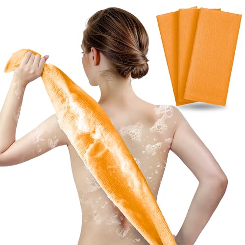 ARCH&M Exfoliating Washcloth & Body Scrubber, Orange, 3 Pack - style: Orange x 3