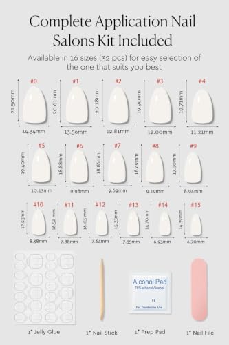 AzureBeauty Short Almond Press On Nails, Pink White, 32 Pcs 16 Sizes - color: B-Pink White