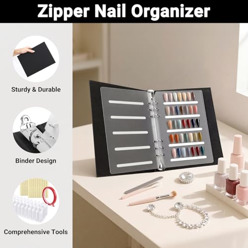 Segbeauty Nail Color Sample Swatches Book, Nail Polish Color Display Swatches Binder Book Black, Gel Press On Nails Organizer Case with 360 False Fingernail Polish Holder Art Salon Storage Boxes - color: Black, size: 9.1 x 6.7 Inch