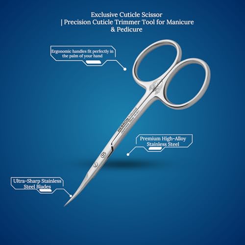 Hebron Cuticle Scissors Extra Fine Curved – Professional Manicure Scissors for Women – Stainless Steel Nail Scissors Curved – Tijeras para Cutícula Professional – Beauty Cuticle Care Tool