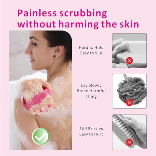 Silicone Body Scrubber Shower Brush,Super Exfoliating Body Brush with Non-Slip Strap-Effective Showering Exfoliation and Gentle Massage for Men Wome,Durable Use Brush (Pink) - color: Pink