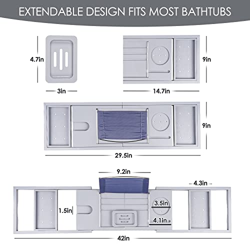 Foldable Bathtub Tray Caddy with Soap Dish Adjustable 29.5-43'' Grey - color: Gray