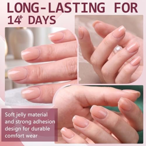 Short Pink Press on Nails Square Fake Nails Press ons Pink Glue Nails-A - color: Nude Pink