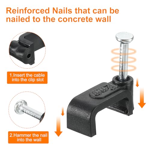 uxcell Cable Clips with Steel Nail, 100Pcs 12mm/0.47" Plastic Cable Wire Clips, Ethernet Cable Clips Nail in Cable Clips for Home Wires Cables Cords Management, Black - size: 12mm