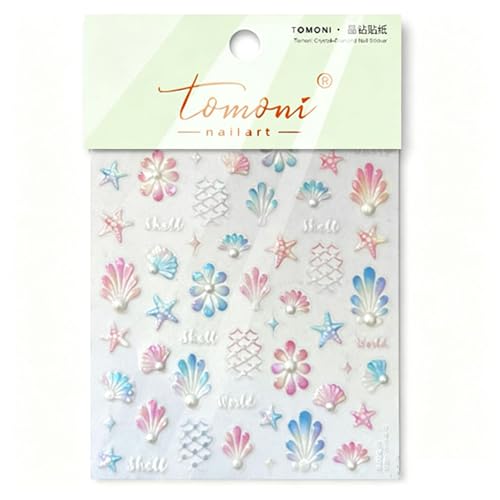 Colorful 5D Embossed Nail Stickers Shell Starfish Pearl - color: Shell Starfish